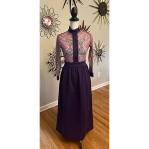 Carol Craig Vintage Purple Dress Long Sleeve Maxi Mod XS/S